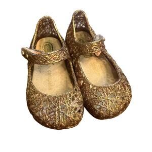 Mini Melissa Campana 5c multiglitter gold jelly sandal mary jane vegan